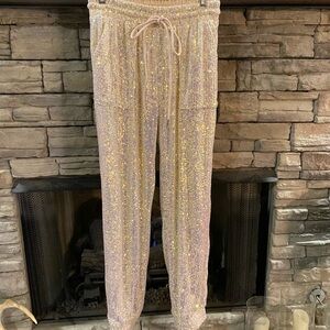 Velvet Gold/white irresdescent Shimmery sequin Track Pants‎